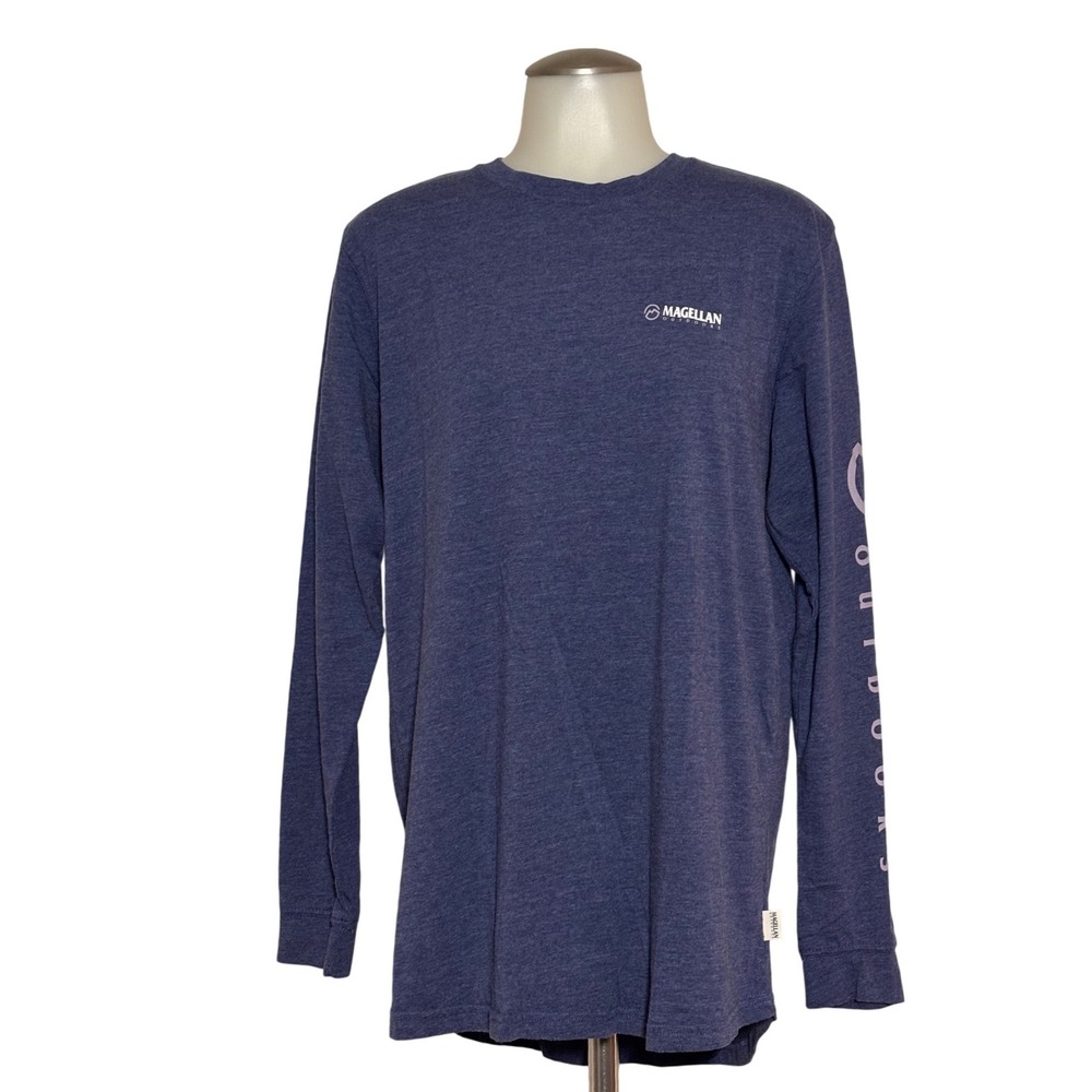 Magellan Outdoors Long Sleeve T-Shirt Womens L Blue Graphic Boyfriend Good